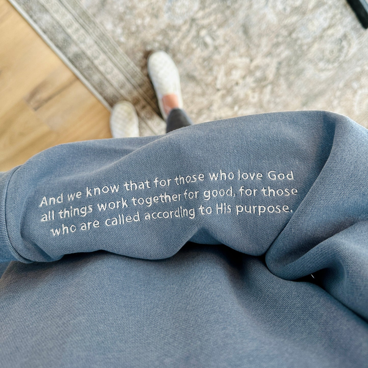 Bible Verse on Sleeve Embroidered Sweatshirt