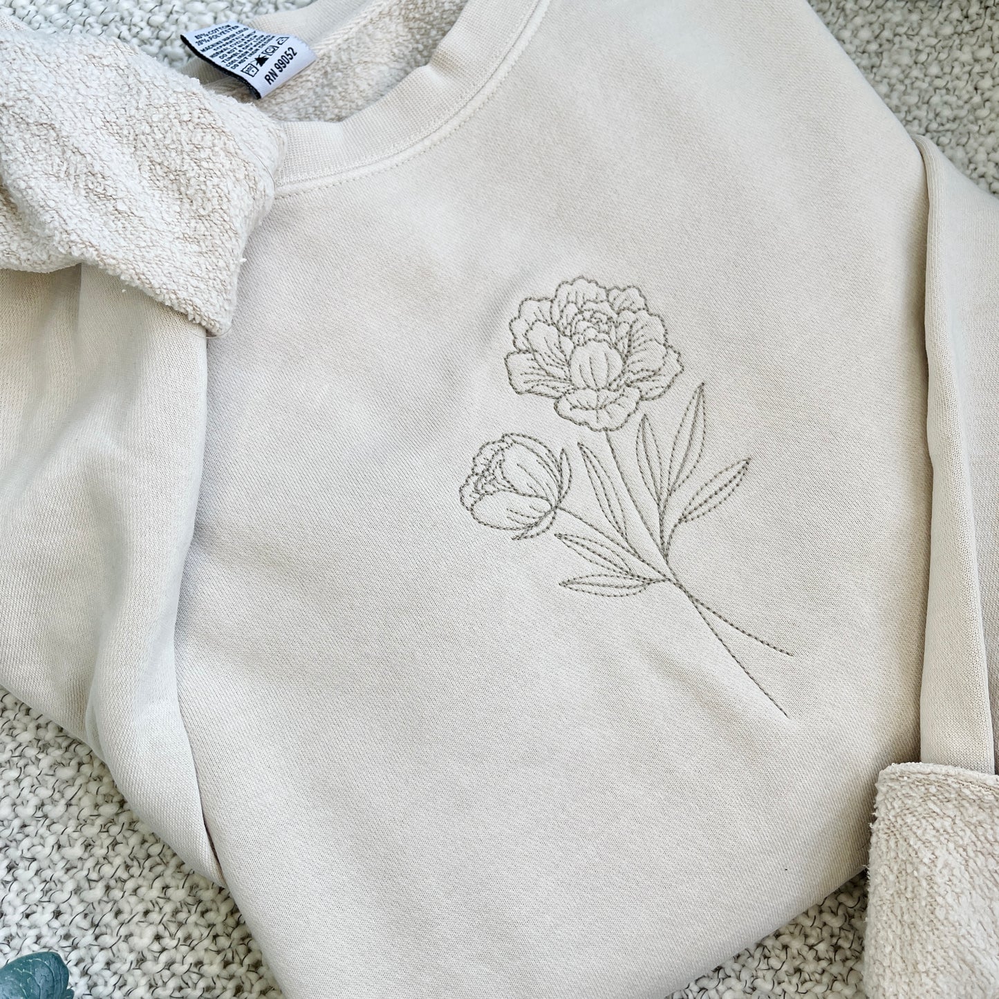 Peonies Embroidered Crewneck | November Birth Month Flower