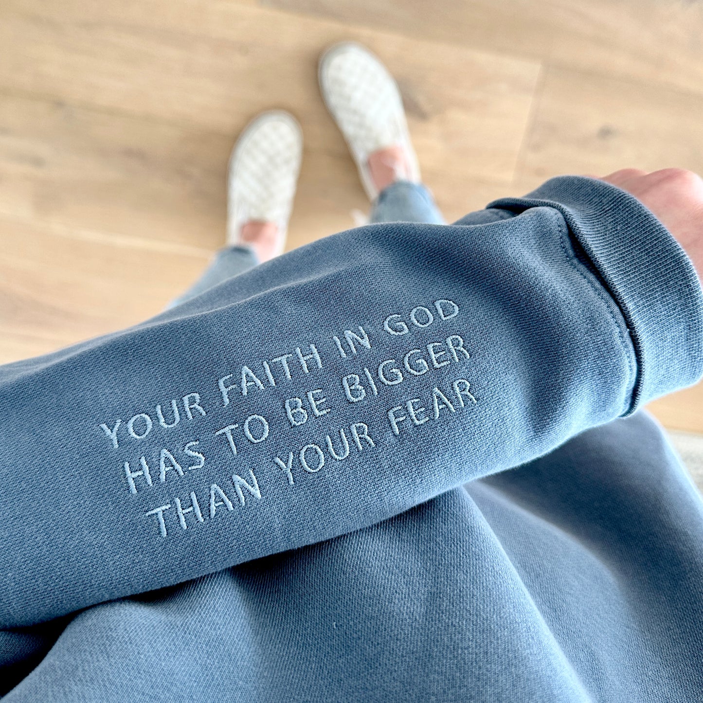 Bible Verse on Sleeve Embroidered Sweatshirt