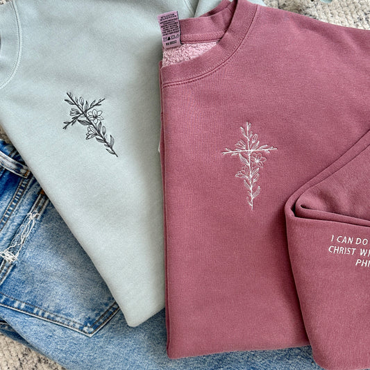 Floral Cross Embroidered Sweatshirt