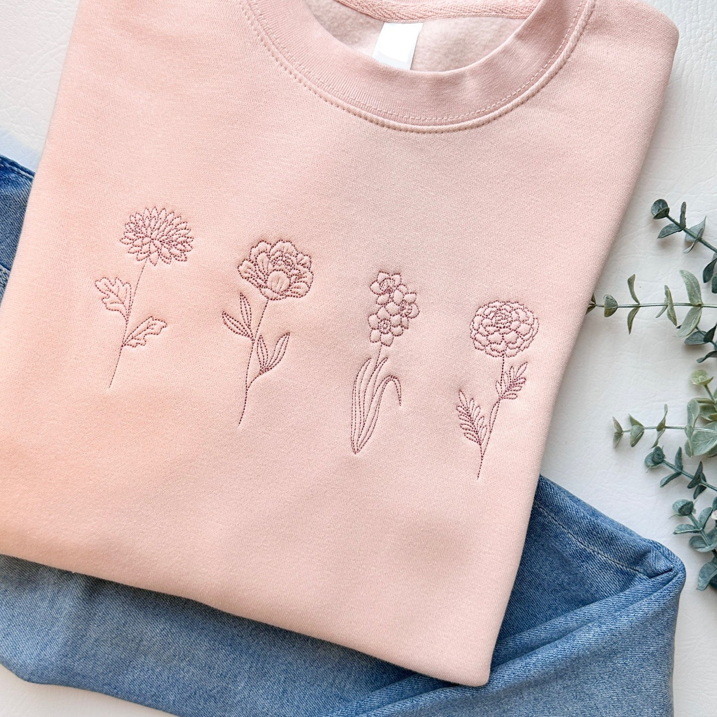 Birth Month Flower Embroidered Crewneck