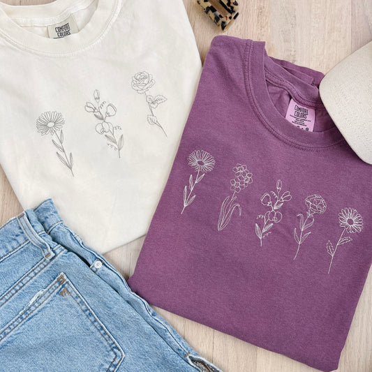 Birth Month Flower Embroidered T-Shirt