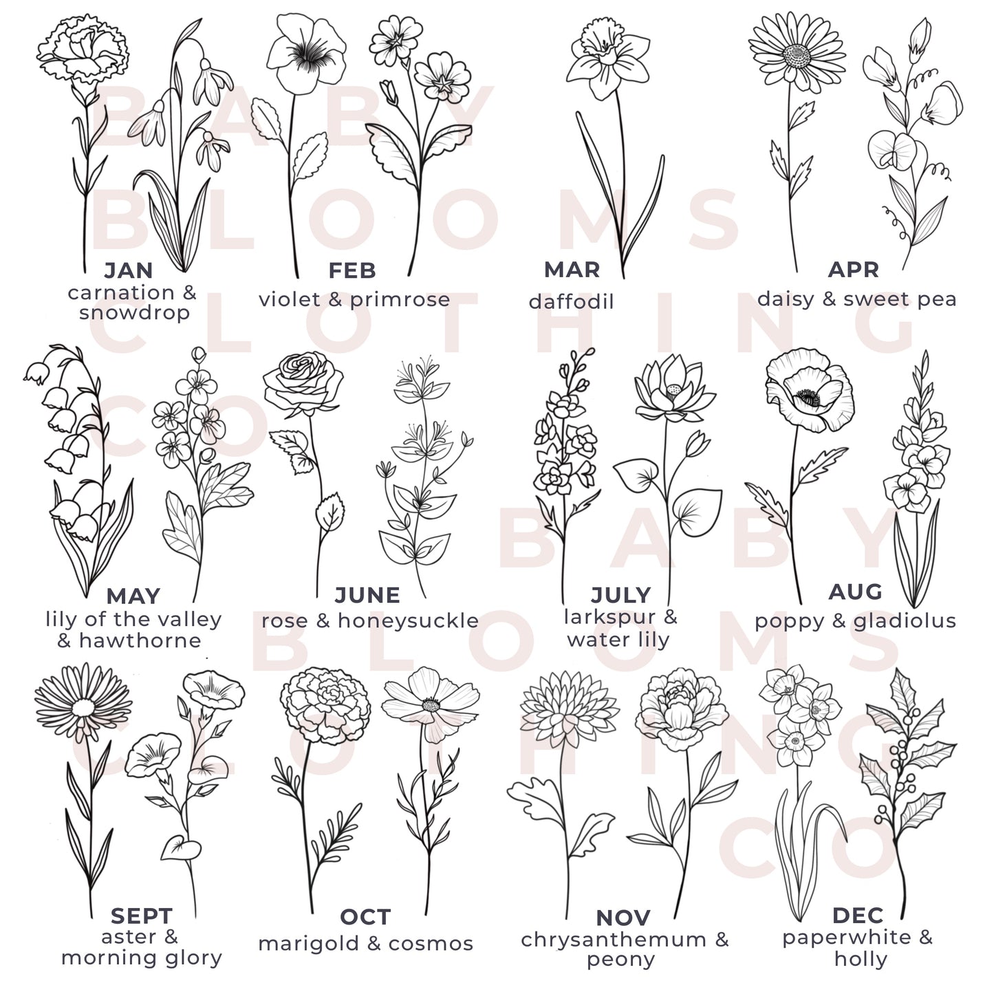 Birth Month Flower Embroidered T-Shirt