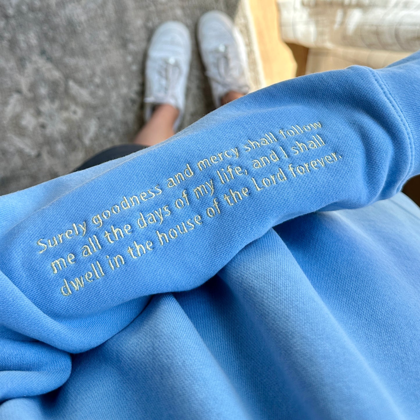 Bible Verse on Sleeve Embroidered Sweatshirt