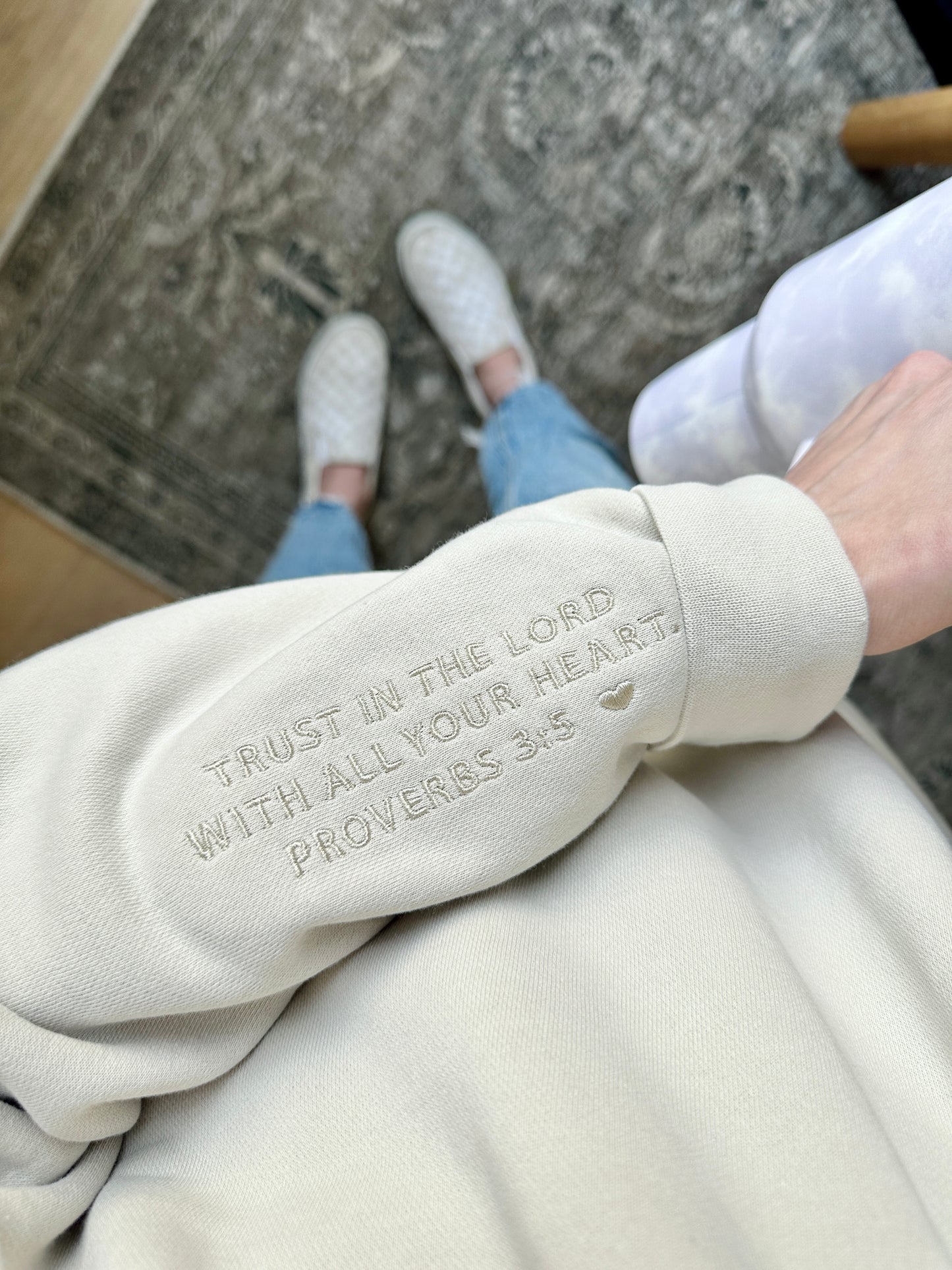 Bible Verse on Sleeve Embroidered Sweatshirt