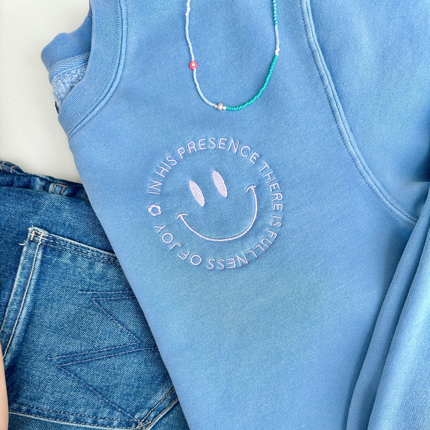 Fullness of Joy Smile Embroidered Sweatshirt