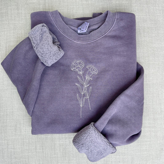 Carnations Embroidered Crewneck | January Birth Month Flower