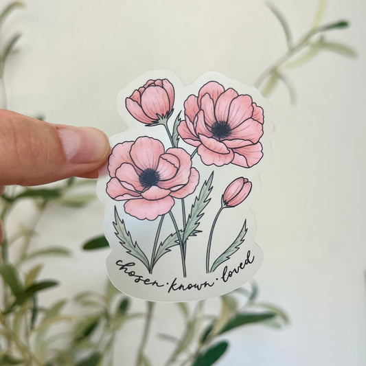 Chosen Known Loved Floral Sticker