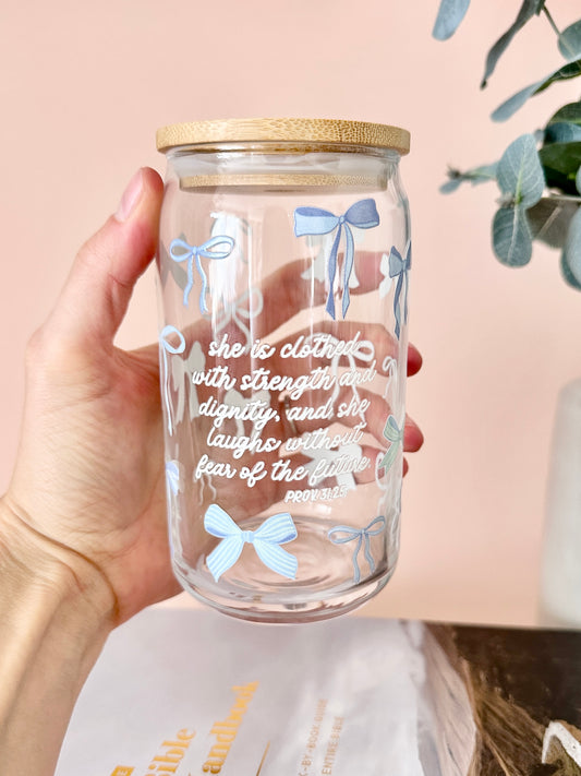 Proverbs 31 Bows Glass Cup