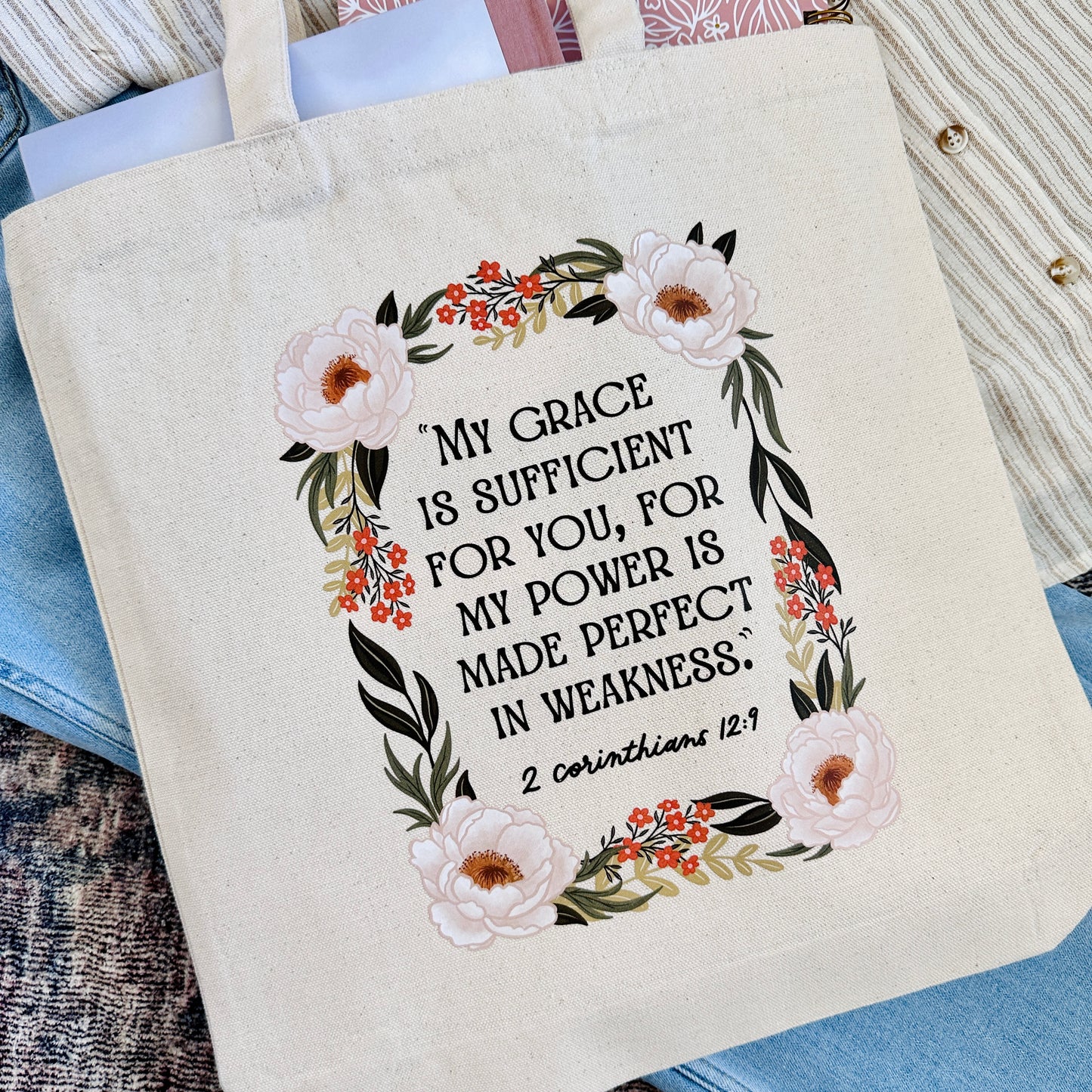 His Grace is Sufficient Canvas Tote Bag