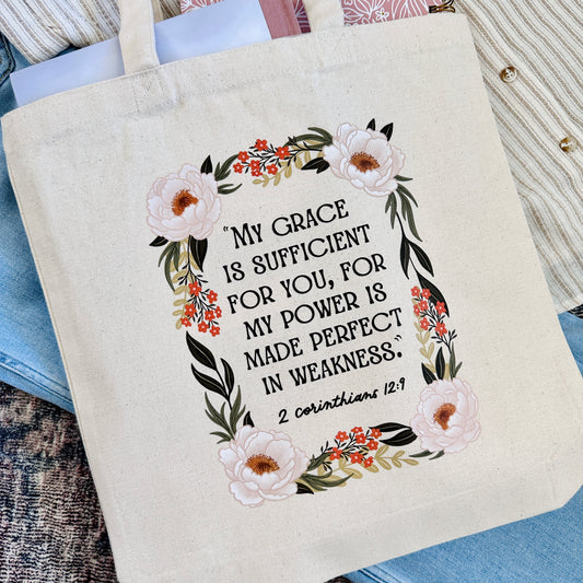 His Grace is Sufficient Canvas Tote Bag