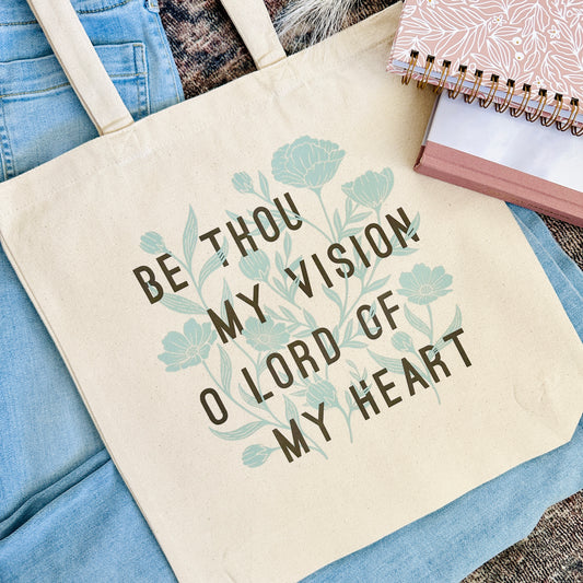 Be Thou My Vision Canvas Tote Bag (olive/aqua)
