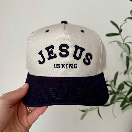 Jesus is King Embroidered Trucker Hat - Dark Navy