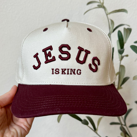 Jesus is King Embroidered Trucker Hat - Maroon