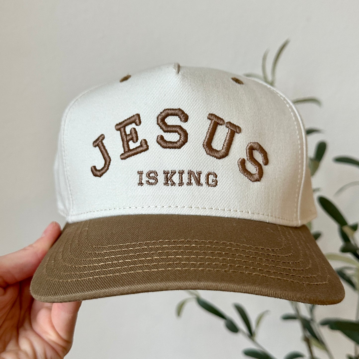 Jesus is King Embroidered Trucker Hat - Camel