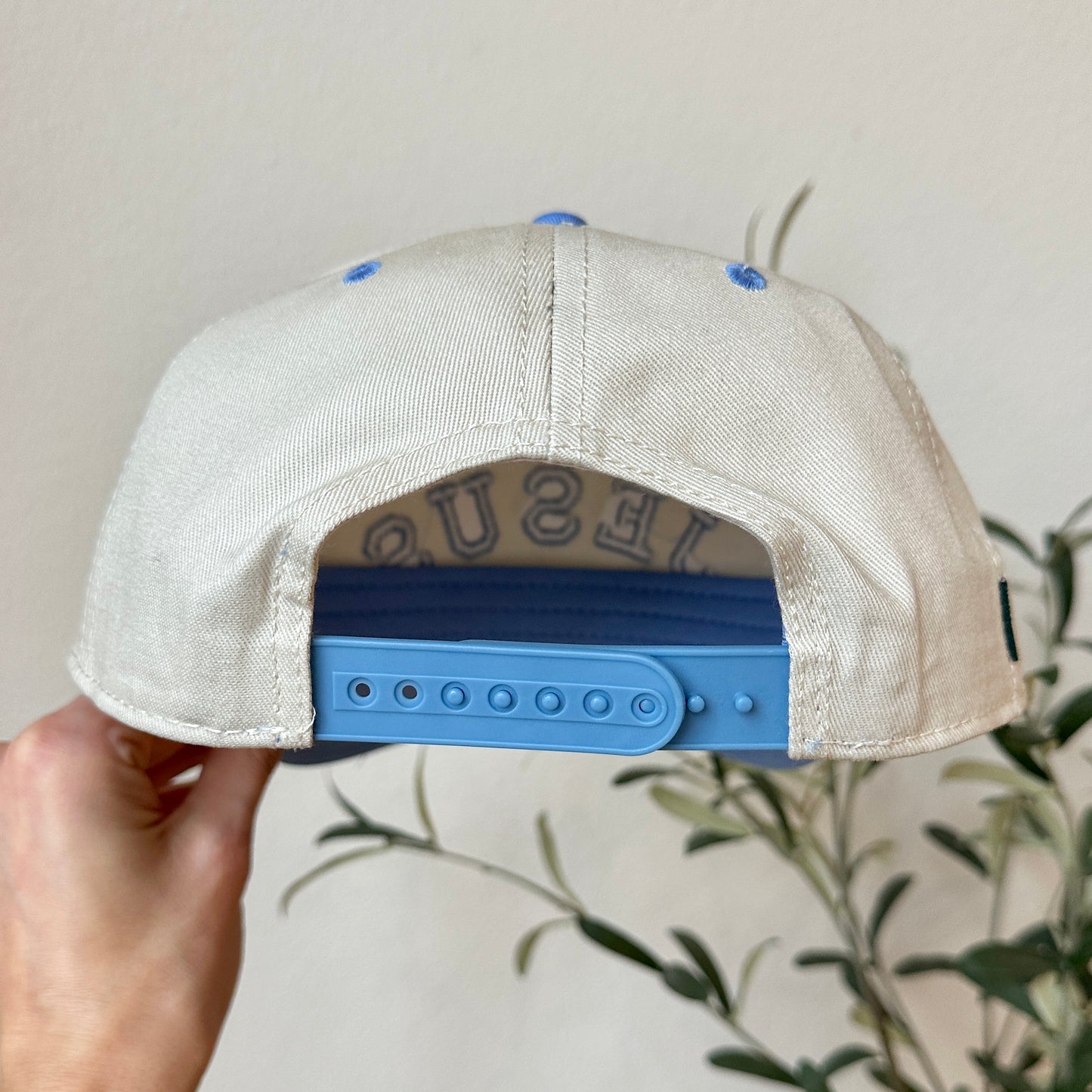 Jesus is King Embroidered Trucker Hat - Light Blue