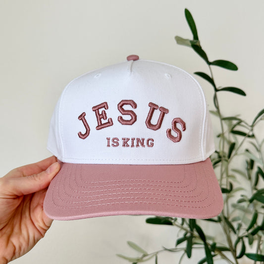 Jesus is King Embroidered Trucker Hat - Rose Pink