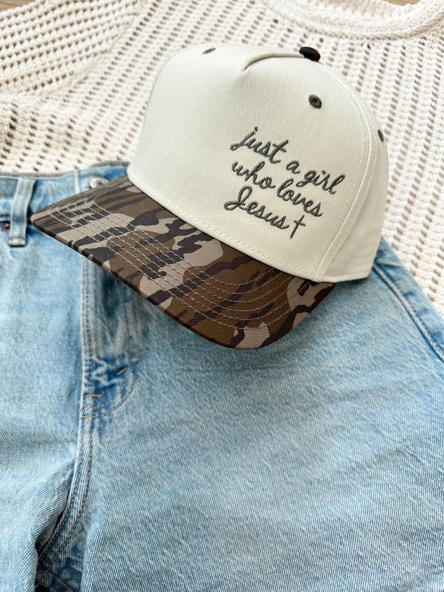 Just A Girl Who Loves Jesus Trucker Hat - Camo