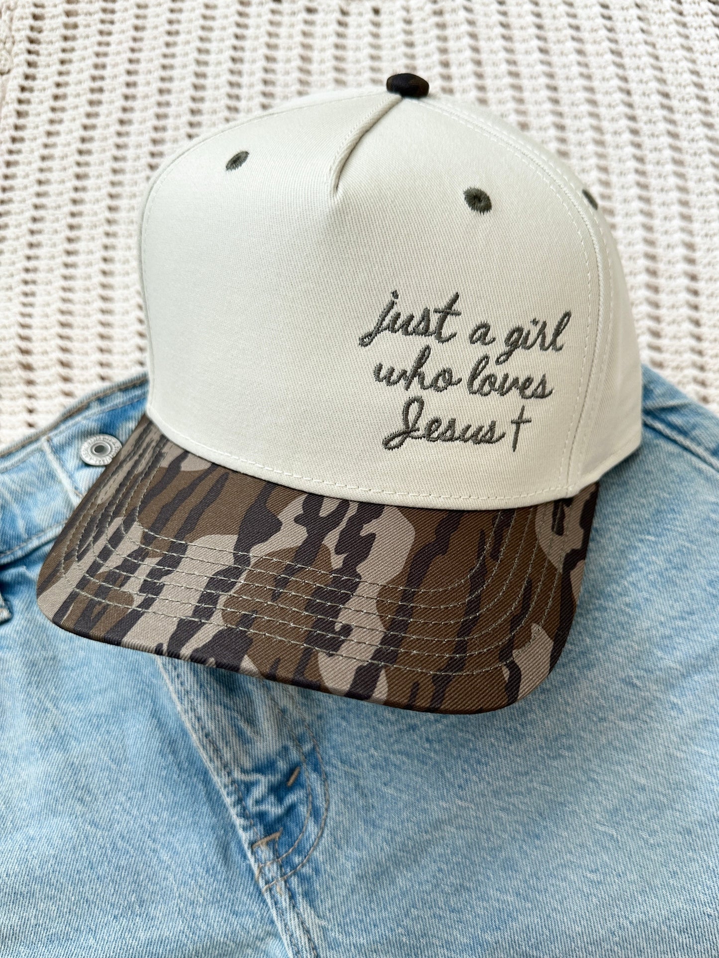 Just A Girl Who Loves Jesus Trucker Hat - Camo