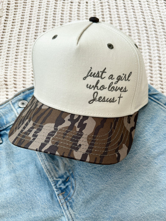 Just A Girl Who Loves Jesus Trucker Hat - Camo
