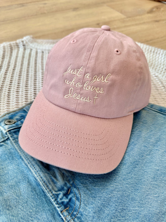 Just A Girl Who Loves Jesus Dad Hat - Peachy Pink